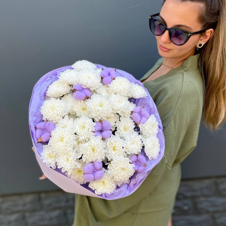  Букет  хризантем и хлопка в Северодвинске