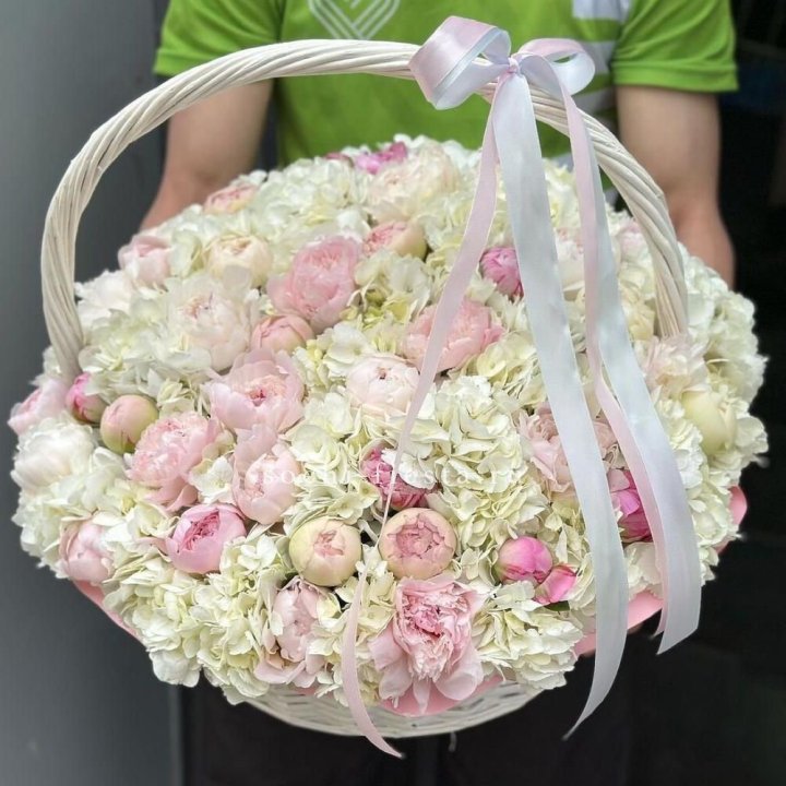 Премиум корзина гортензий и пионов в Северодвинске