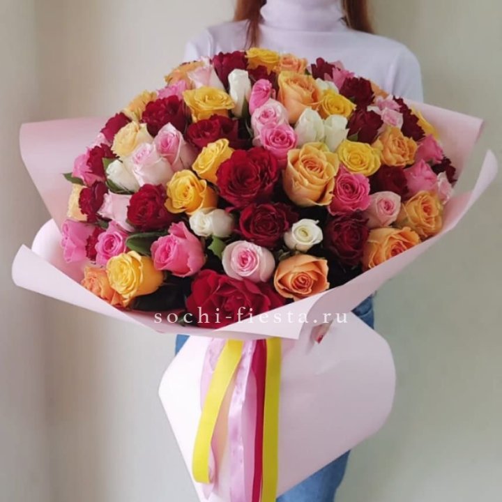 101 роза Кенийский микс "Нежность" в Северодвинске